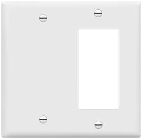 ENERLITES Combination Decorator Rocker/Blank Outlet Wall Plate, Standard Size, 2-Gang 4.50 inch x 4.57 inch Light Switch Cover, Polycarbonate Thermoplastic, UL Listed, 880131-W, White