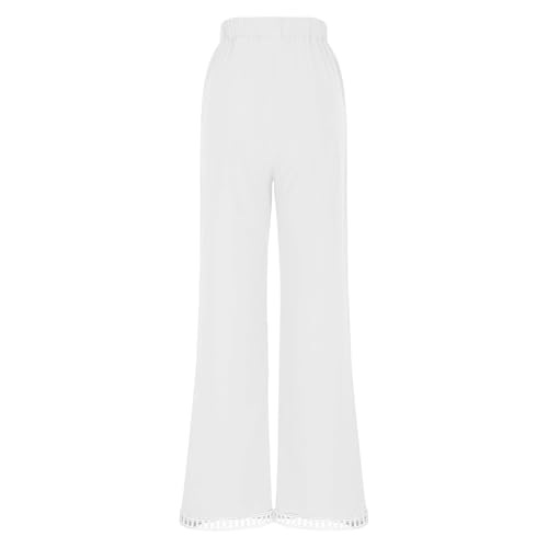 Image of Linen Pants Women Petite Straight Leg Pants Summer Beach High Waisted Pant Vacation Wide Leg Trousers with Pockets