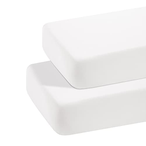 Image of BEDSUM Microfiber 2 Pack Toddler Fitted Crib Sheets, Super Soft and Cozy Baby Sheets for Standard Crib and Toddler Mattresses, 28x52 Inches, White