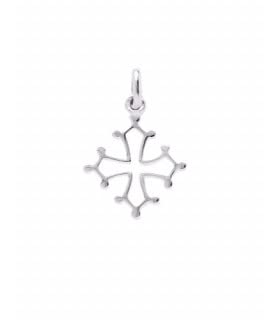 Pendentif Croix Occitane Or Blanc 9 Carats pour Collier