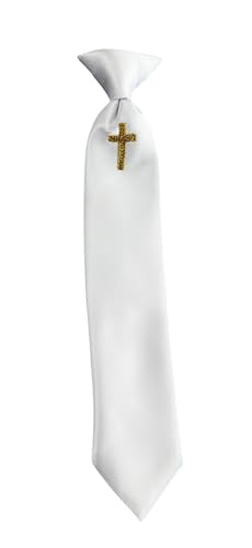 Boys Communion Necktie and Pocket Square with a White, Silver Metallic, or Gold Metallic Religious Cross3