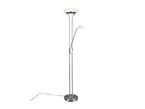 Reality Leuchten lampa stojąca LED Orson R40073507, metal nikiel matowy, szkło alabastrowe białe, w zestawie 27 W + 4,5 W, ściemniacz