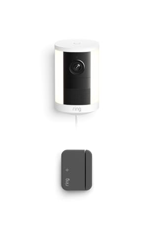 Image of Ring Spotlight Cam, Plug-In (newest model), White with Outside Door Sensor (newest model)