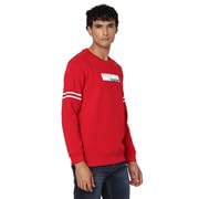 Image of Spykar Men True Red Blended Slim Fit Full Sleeve Round Neck Printed Casual Sweatshirt