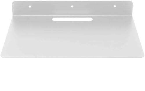 Image of OrganizeMee 30.5 x 21.5 x 4 cm Wall Mount Floating Shelf for Set Top Box, Metal L-Shaped Bracket with Cable Hole & 3 Screw Holes, (White)