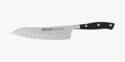 Arcos Série Riviera - Couteau Rocking Santoku - Lame en acier inoxydable forgé NITRUM 180 mm - Manche en polyoxyméthylène (POM) couleur noire