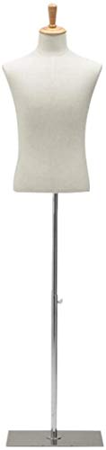 SHANYAYALI Maniquí masculino torso, vestido corporal, busto, con base de metal y cabeza de madera, modelo para ropa (plata)