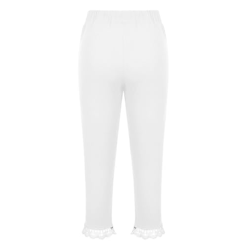 Girls 3/4 Lace Trim Leggings Elastic High Waisted Yoga Pants Stretchy Slim Lightweight Tights Solid2