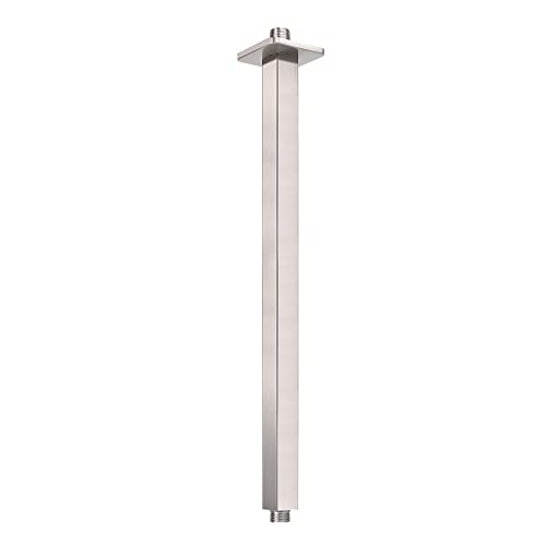 Image of Ceiling Mounted Shower Arm, Rain Shower Square Extension Arm with Flange and Teflon Tape Stainless Steel Ceiling Mount Shower Extender (16 Inch, Brushed Nickel)