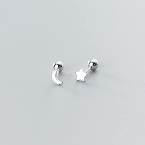Boucles d'oreilles 925 Argent Femmes S925 fine Lune étoile asymétriques