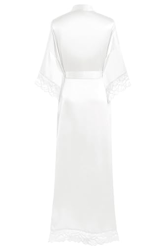 BABEYOND Satin Kimono Robe Silky Long Bridesmaid Wedding Lightweight Bath Robe with Lace Trim