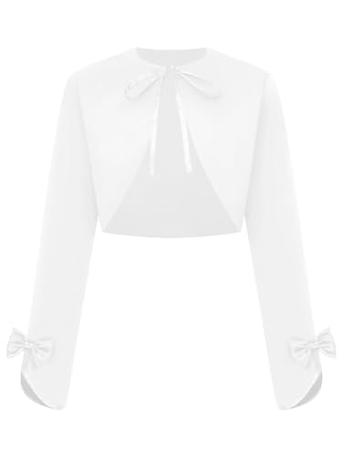 JEYPINMI Kids Stain Bolero Shrug Shawl Tops Open Front Lace-up Crop Cardigan Flower Girls Dress Cover Up3