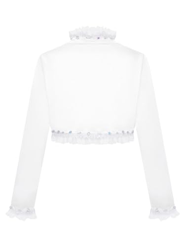 Sholeno Kids Girls Sequins Shrug Long Sleeve Cropped Bolero Coat Open Front Cardigan Wedding Evening Party Tops White 14 Years4