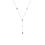 MILOR - Collana Donna Oro con Pietre Colorate; Collana a Cravatta Donna con Pietre a Goccia; Idea Regalo Compleanni, Anniversari, Festa Mamma