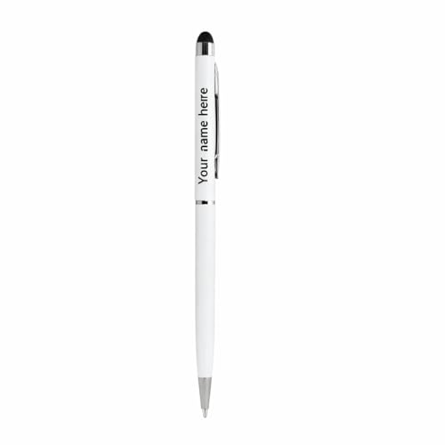 Image of Personalised Ballpoint Pen with Stylus - Custom Engraved White Metal Pen for Touchscreen Devices | Smooth Writing Executive Pen for Office, Students & Professionals