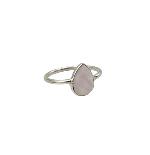 Cadeau fait à la main en argent sterling 925 en forme de poire naturelle pour femme sa bague empilable (Quartz Rose)