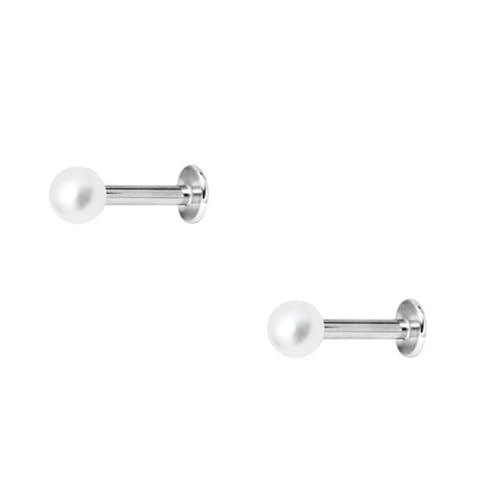 2 piercings para tragus, labret con bola perla sintetica de 3mm, palo largo 8mm, grosor estandar 1,2mm.