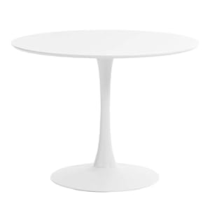 SuperGift.com Modern Round Dining Table 80cm White Colored Top Small Kitchen Dining Room Furniture, Pedestal Dining Table, Leisure Table, Living Room Table