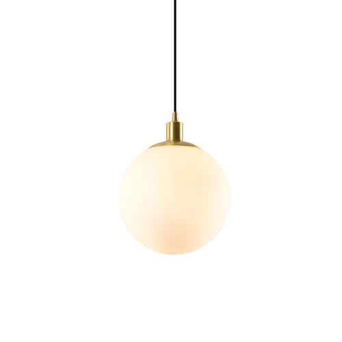 MOSSODOR Opal Clouded Glass 20cm Globe Pendant Light Modern Minimal Ceiling Hanging Lamp Metal Fixture E27 LED Bulb (Included)