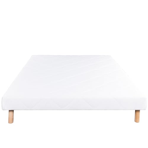 Luxury Literie Sommier tapissier, Blanc, Gamme Prestige Hôtel, Bois Massif + Pieds offerts
