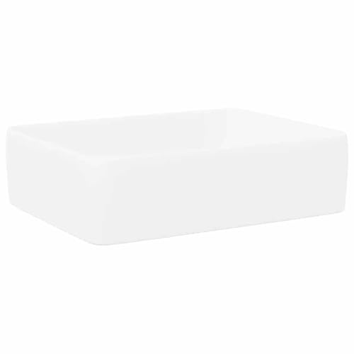 vidaXL Lavabo, Vasque à Poser, Lave-Mains avec Trou de Vidange, Évier de Comptoir Salle de Bain Toilette Salle d'Eau Blanc Céramique Rectangle