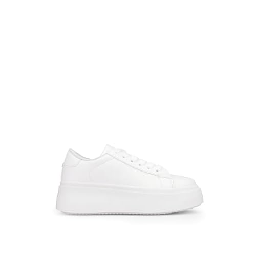 BOSANOVA Zapatillas Blancas con Detalle de Pieza Trasera y Ligera Suela Lisa de Plataforma con 5 cm. Cierre con Cordones al Tono. Calzado para Mujer Blanco 38