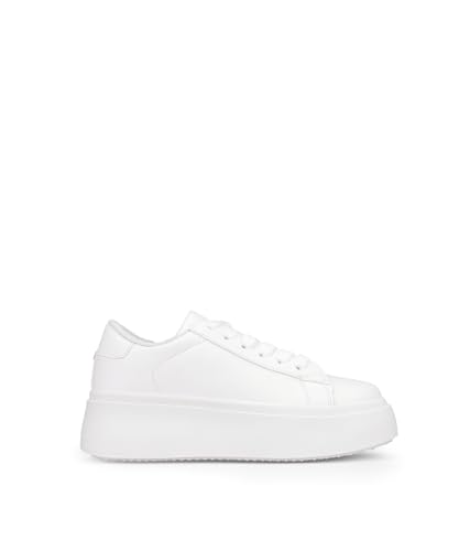 BOSANOVA Chaussures Total Look Blanc avec semelle plateforme lisse de 5 cm. Fermeture à lacets., Blanc., 39 EU