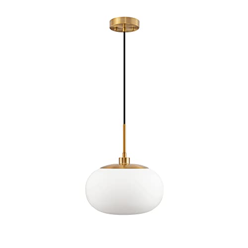 Kyrid 12" Single Opal Glass Pendant Light(Antique Brass Finish) #TOP1