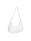 SweatyRocks Women's Pearls Chain Top Handle Shoulder Bags PU Leather Zipper Hobo Bags Clutch Purses White One-Size