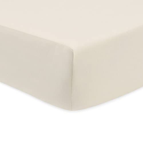 Image of American Baby Company 100% Natural Cotton Percale Fitted Crib Sheet for Standard Crib and Toddler Mattresses, Cream, Soft Breathable, for Boys and Girls