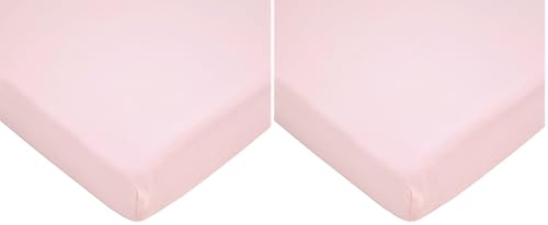 Image of TL Care 100% Natural Cotton Fitted Mini Crib Sheet 38 inch x 24 inch - Soft & Breathable Small Nesting Portable Crib Sheet, Fits Pack N Play Mattresses, Pink, for Boys & Girls (Pack of 2)