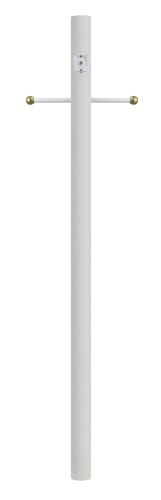 Solus 7-Foot Direct Burial Lamp Post – Aluminum Outdoor Light Pole with Decorative Cross Arm & Dusk-to-Dawn Sensor – Fits 3" Fixtures – Black, Bronze, or White – Made in USA (White, Single)
