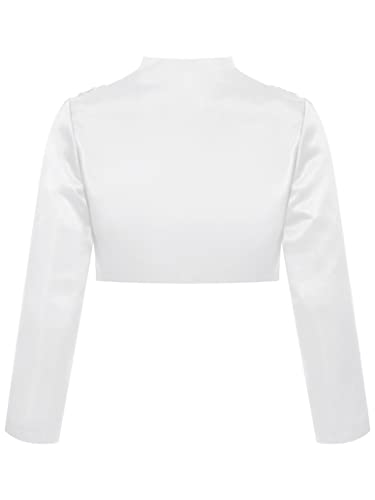 Kids Girls Applique Satin Bolero Cropped Jacket Open Front Cardigan for Wedding Birthday White 16 Years2
