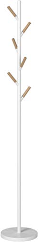YAMAZAKI Home Freestanding Coat Rack Stand – Modern Coat Tree With Wooden Hooks, Standing Coat Hanger For Entryway, Sturdy Weighted Base, Steel, White, Easy Assembly, 70" - Steel