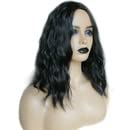 Miniatura 2 de Pez Milu - Peluca de cabello negro suave con ondas de agua y parte media para mujer, peluca sintética suave con flequillo negro, peluca de aspecto
