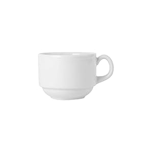 Tuxton Mugs, Cups & Saucers Porcelain White 8-Ounce Stackable Cup, Case of 36, Bright White; Scratch Resistant; Chip Resistant; Lead & Cadmium Free; Dishwasher, Microwave, Oven Safe