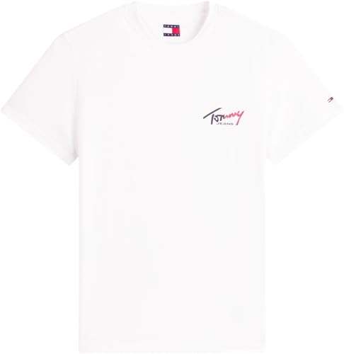 Tommy Jeans Herren T-Shirt Kurzarm Slim Sign Chest mit Logo, Weiß (Ecru), M – Ansicht 6