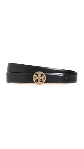 Tory Burch Womens Miller Smooth Leather Pave Logo Belt 1 Black Small