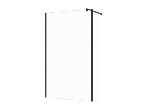 Vente-unique - Paroi de douche à l'italienne avec volet pivotant - Noir mat - Verre 6 mm - (120 +...