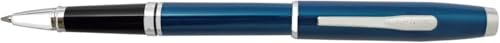 Image of Cross Coventry Blue Lacquer Rollerball Pen with Polished Chrome Trim - Refillable, Luxury Gift Box