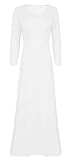 STAR FASHION Women’s Long Sleeve Maxi Dress Stretchy Ladies Plain Jersey Round Neck Casual Style Plus Size UK 8-26 White 12-14