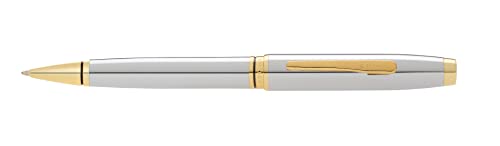 Image of Cross Coventry Chrome with Gold Lacquer Ballpoint Pen with Gold Appointments - Refillable, Medium Point, Black Ink, Luxury Gift Box