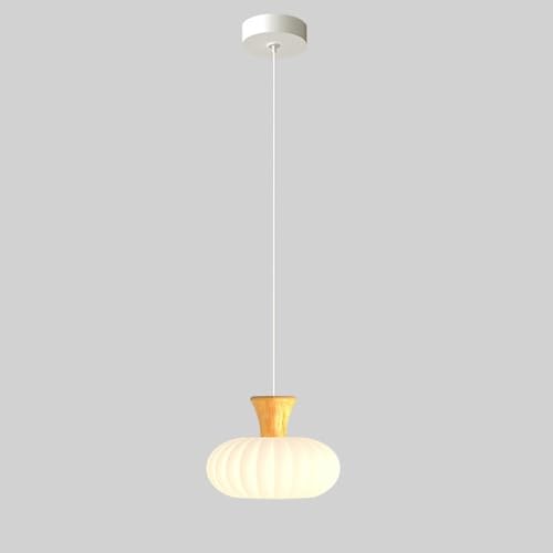 Suspension de chevet blanche en bois et verre rayé E14 pour chambre moderne