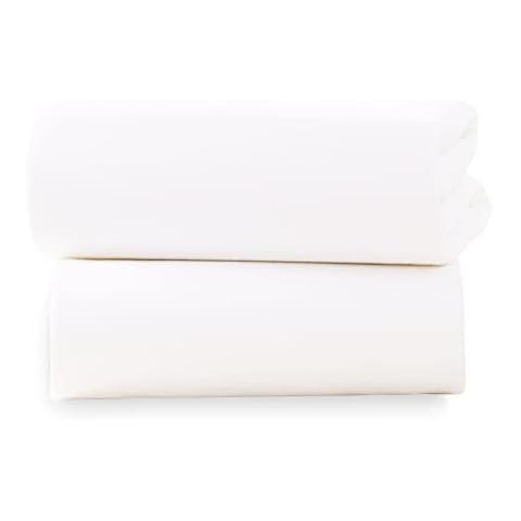 Clair de Lune Moses Basket Fitted Sheets 74 x 30 cm 100% Soft Cotton Jersey (White, Pack of 2) Cover