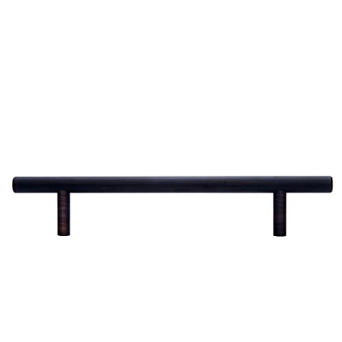Image of South Main Hardware Euro Bar Cabinet Drawer Pull Handle (3 /8 inch Diameter), 7.38 inch Length (5 inch Hole Center), Oil Rubbed Bronze, Mounting Hardware Included, 10-Pack