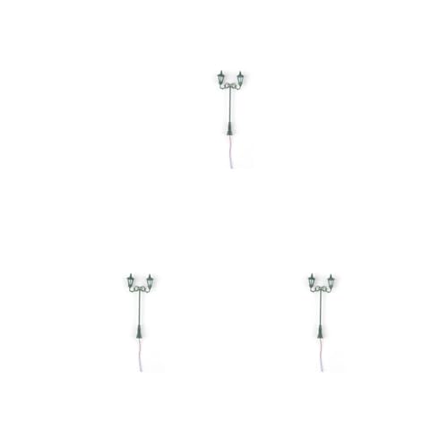 Juego de 3 luces de diseño de modelo de doble cabezal, lámparas de jardín para exteriores, escala 1:87, decoración de mesa en miniatura, verde (luz blanca)