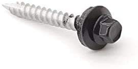 EAGLE 1 Metal Roofing Screws #10 - Painted Hex Head Self-Tapping Screws with EDPM Rubber Washer for Metal to Wood, Vinyl, Small Sheet Metal - Free Magnetic Driver (Black, 1 Inch, 250)