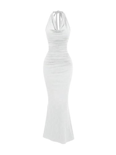 Floerns Women's Cowl Neck Fishtail Halter Dress Backless Bodycon Maxi Prom Dresses