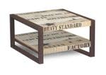Table Basse Industrielle 60x60cm - Bois Massif de manguier Brut - Fer et Bois imprimé - Factory #125
