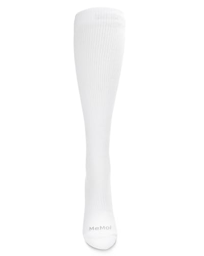 Image of MeMoi Unisex Classic Athletic Cushion Sole Knee High Cotton Blend 15-20mmHg Graduated Compression Socks White 10-13
